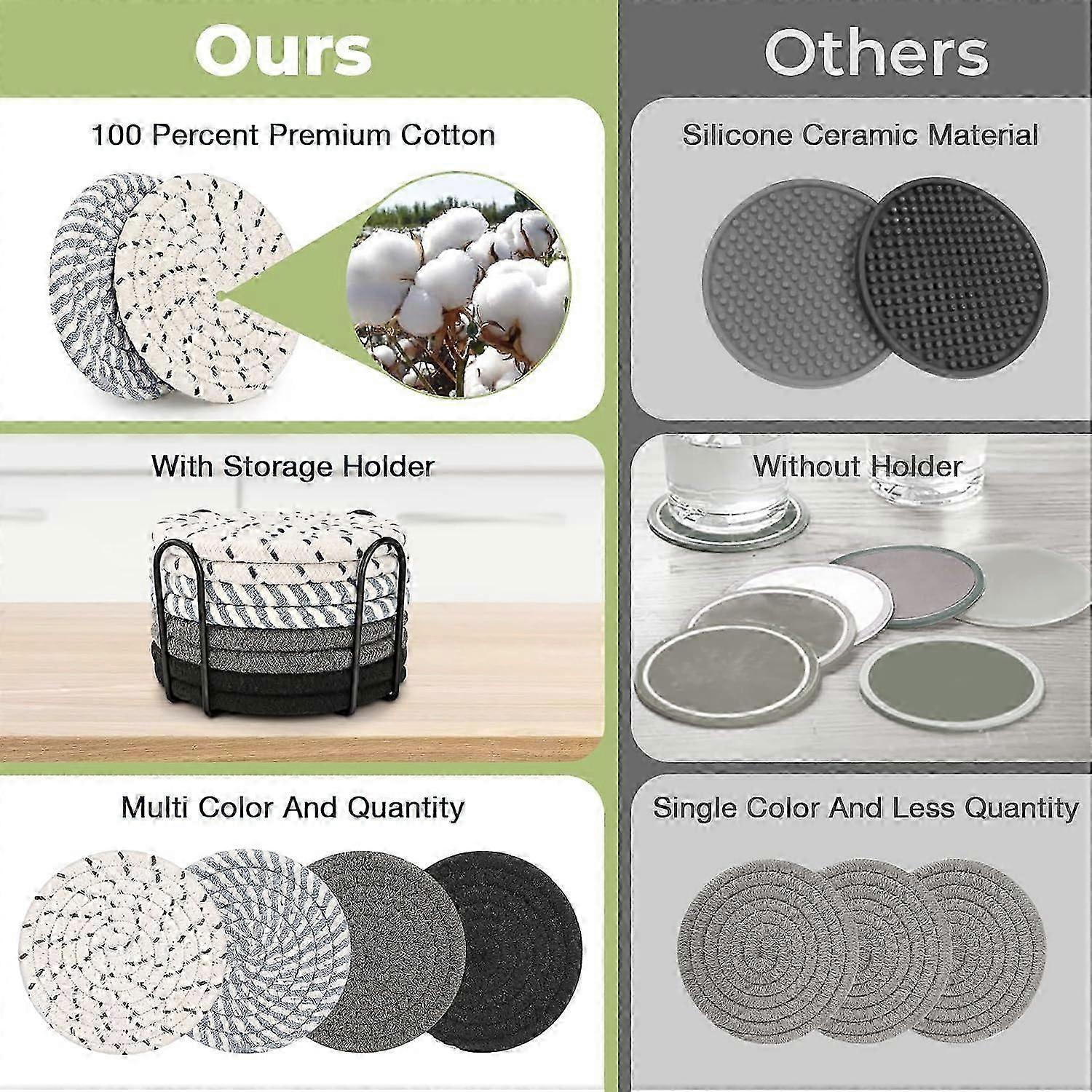 8pcs Absorbent Boho Drink Coasters for Coffee Table Gray - Image 3