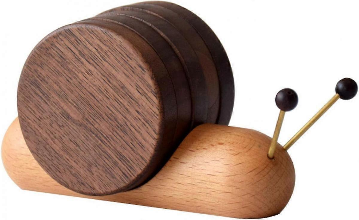 Round Wooden Coaster Set Funny Snail Shape Black Walnut - Image 1