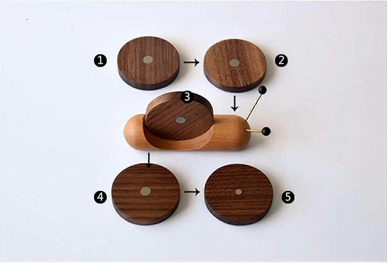 Round Wooden Coaster Set Funny Snail Shape Black Walnut - Image 3