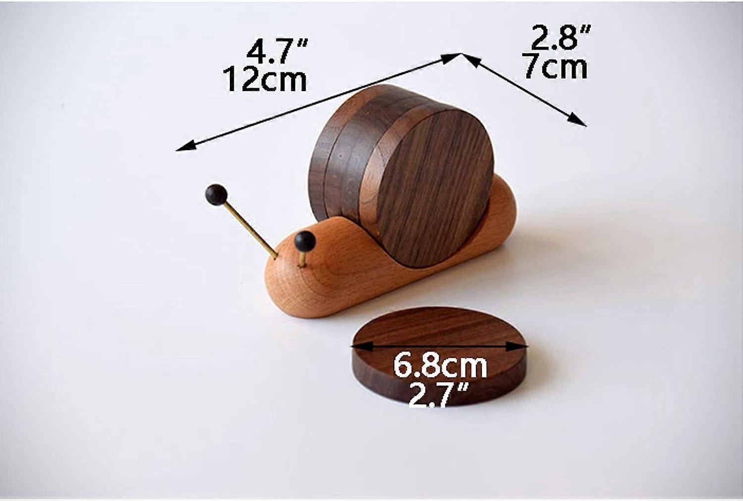 Round Wooden Coaster Set Funny Snail Shape Black Walnut - Image 4