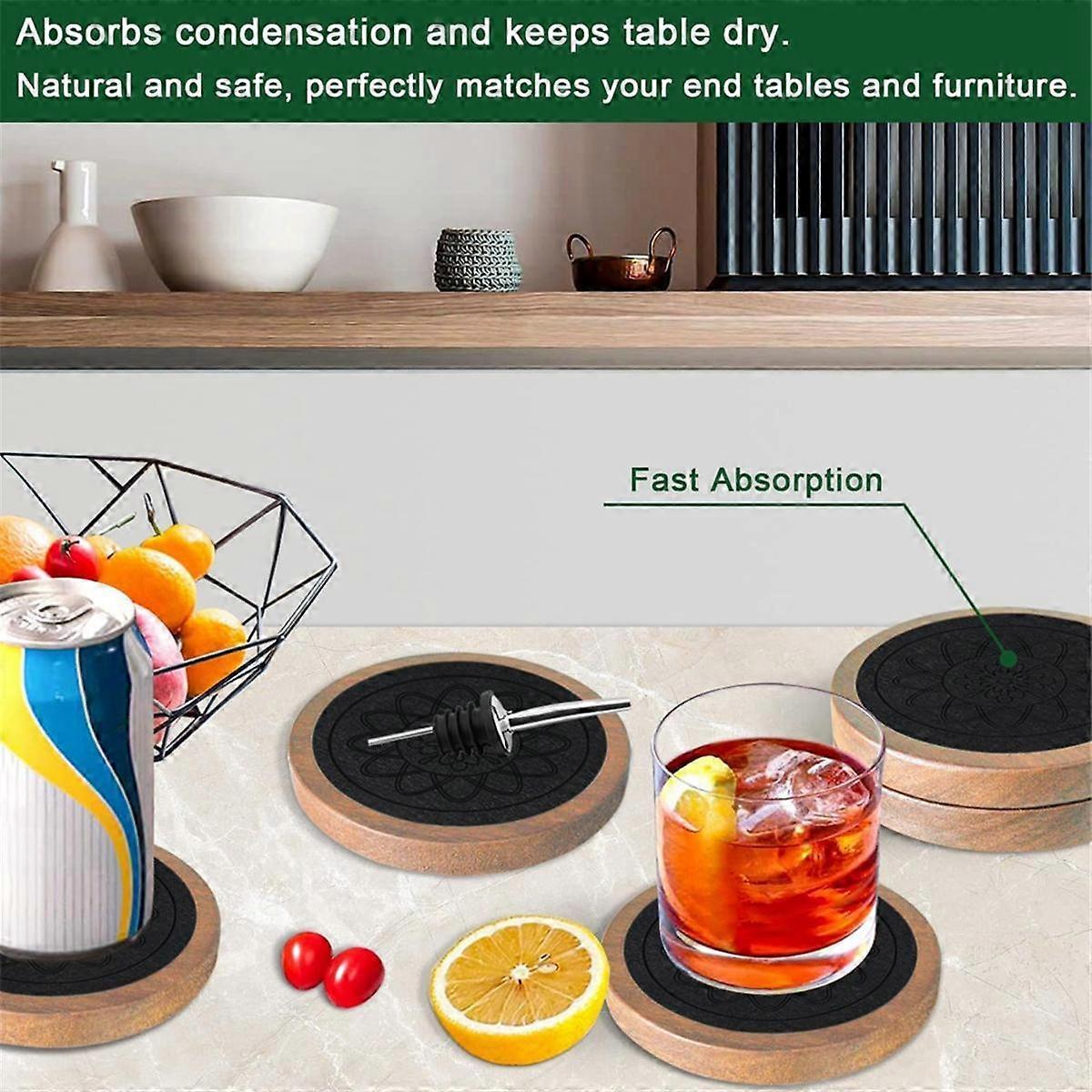 5pcs Wooden Absorbent Drink Coasters for Coffee Table - Image 2
