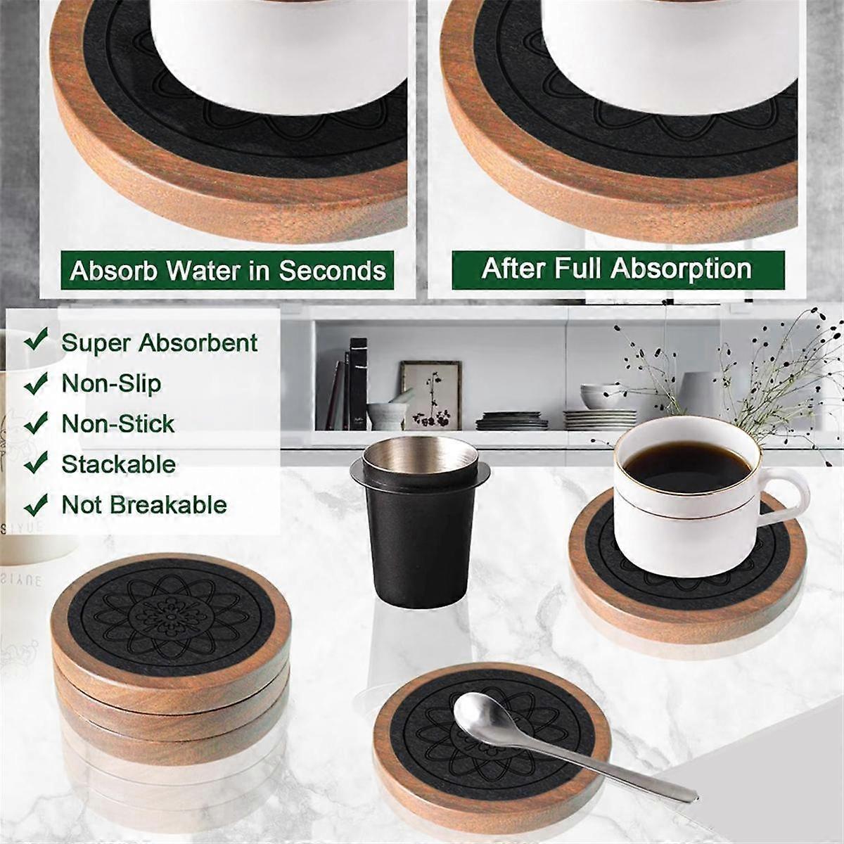 5pcs Wooden Absorbent Drink Coasters for Coffee Table - Image 3