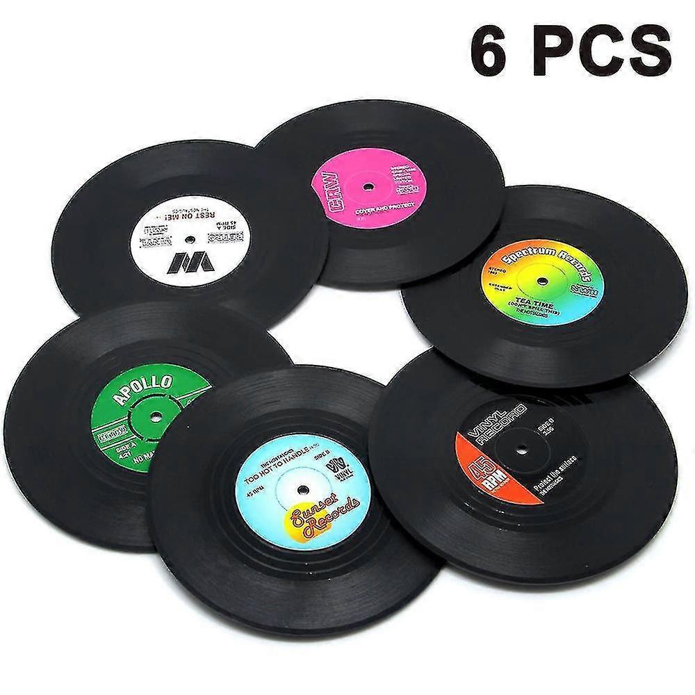 6pcs Retro Vinyl Record Drink Coasters Set - Image 1