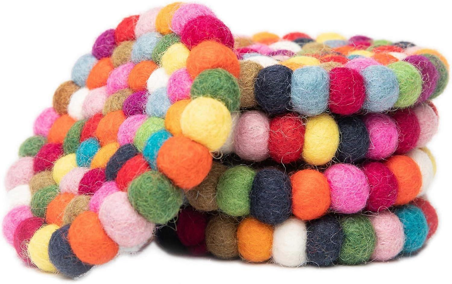 5pcs Felt Ball Round Drink Coasters Set - Image 1
