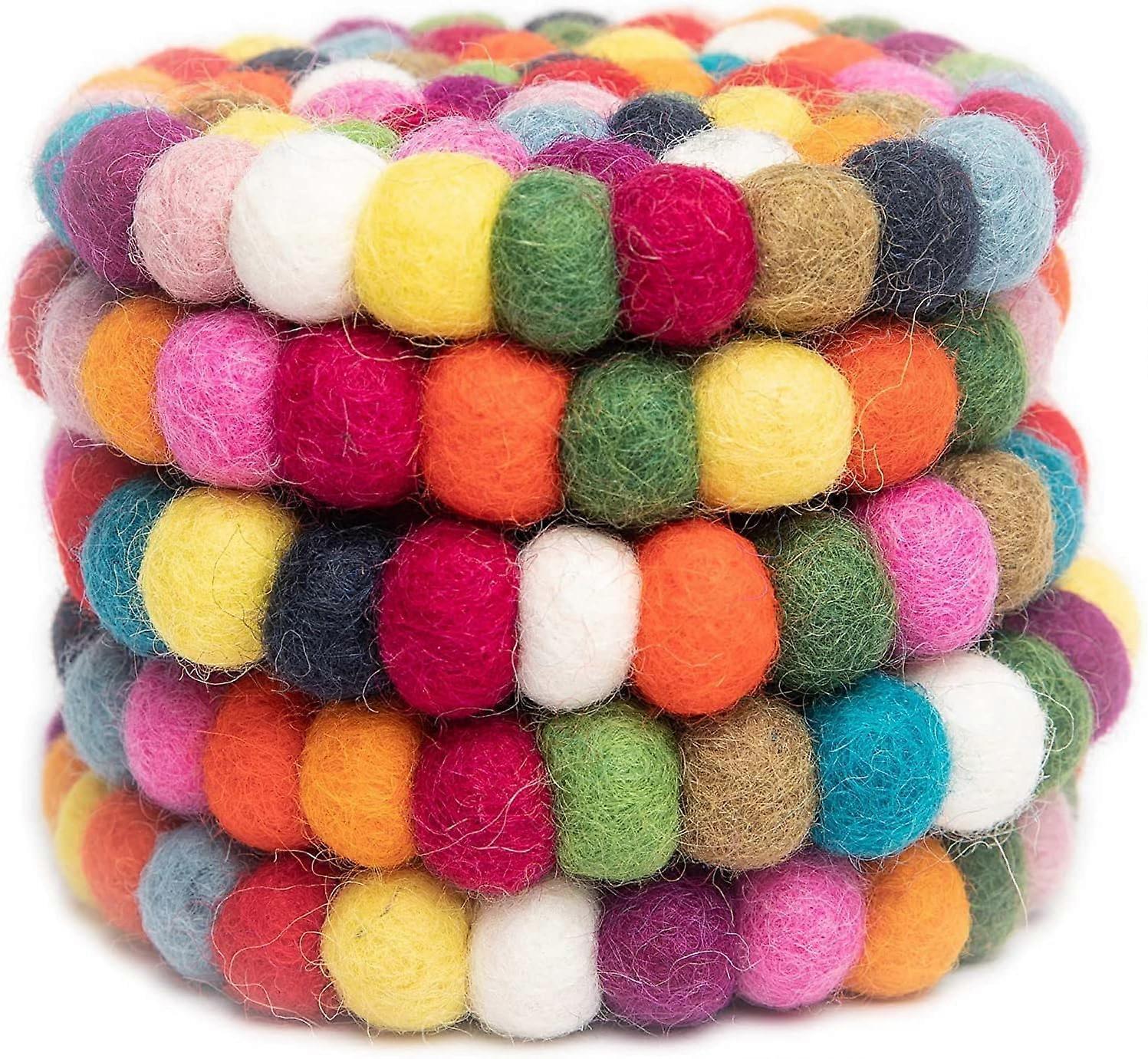 5pcs Felt Ball Round Drink Coasters Set - Image 3