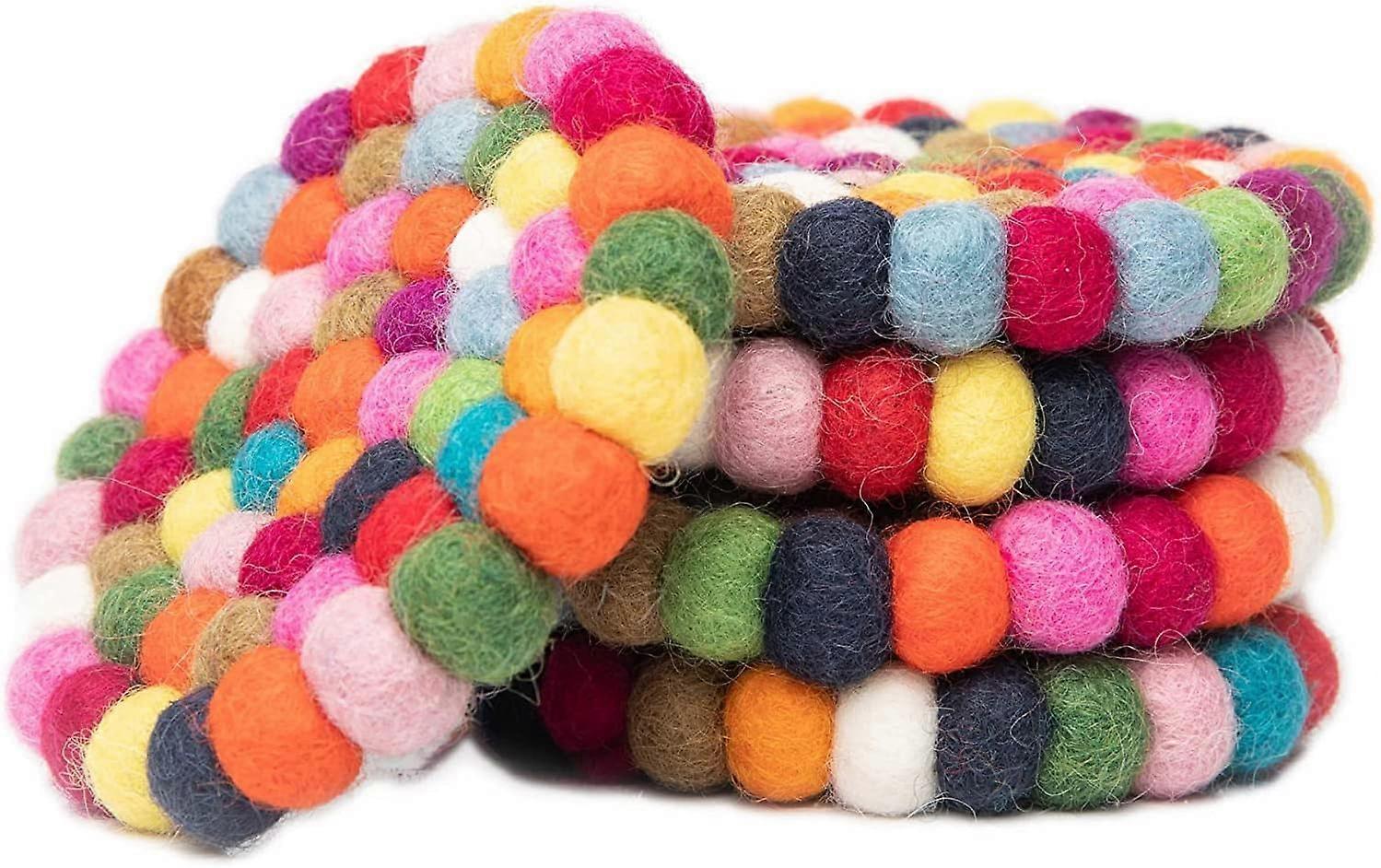 5pcs Felt Ball Round Drink Coasters Set - Image 5