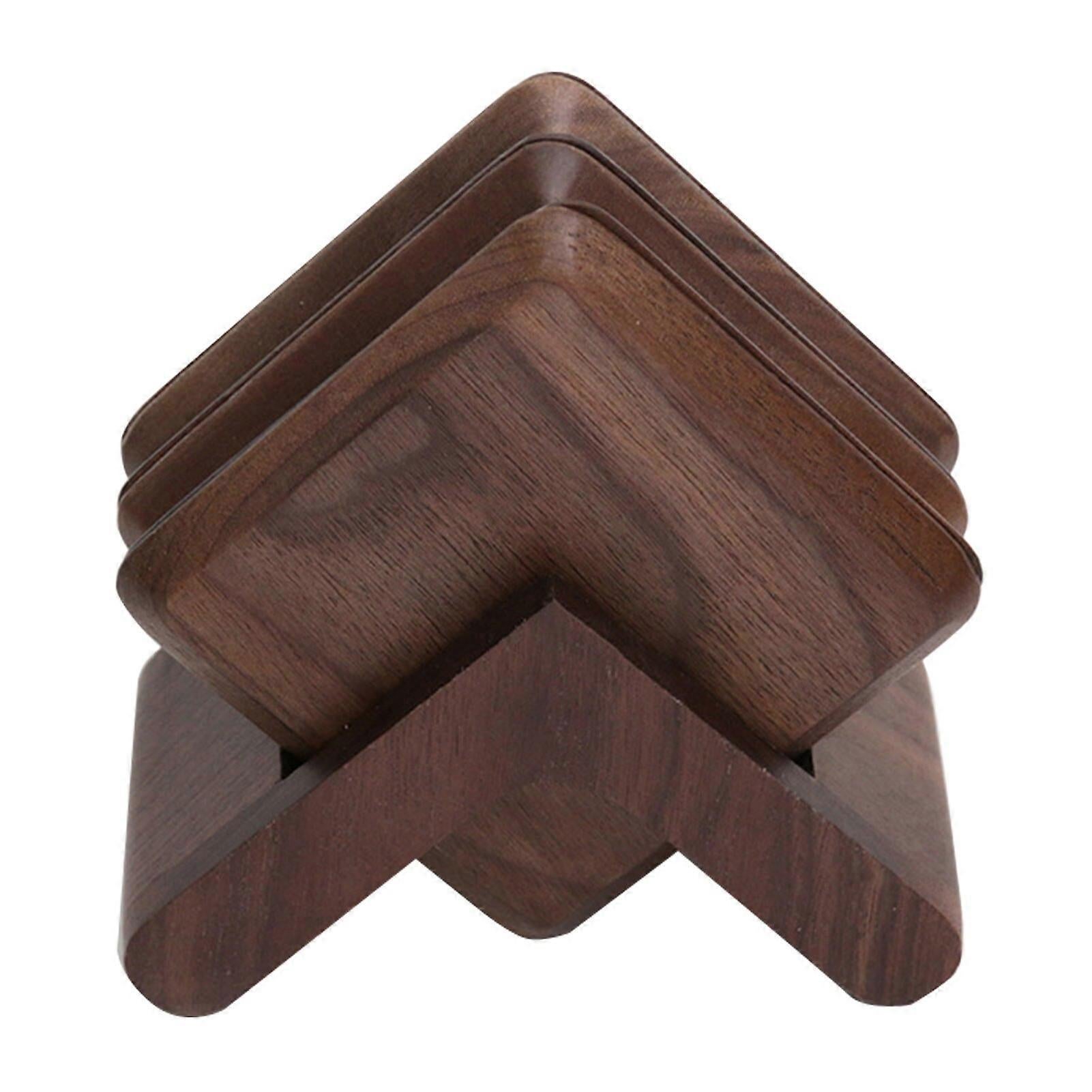 6pcs Wooden Drink Coasters with Holder for Kitchen Cafe - Image 1