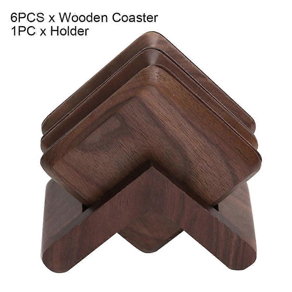 6pcs Wooden Drink Coasters with Holder for Kitchen Cafe - Image 2