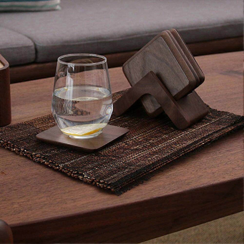 6pcs Wooden Drink Coasters with Holder for Kitchen Cafe - Image 4