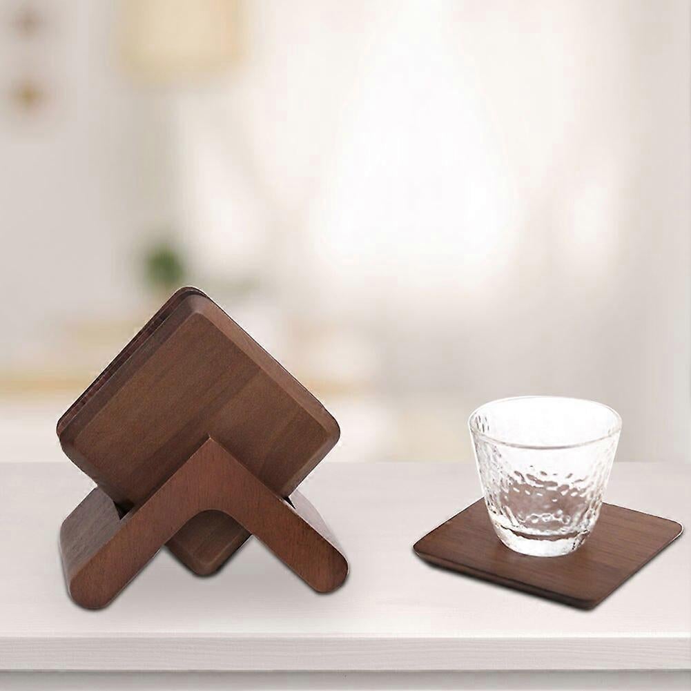 6pcs Wooden Drink Coasters with Holder for Kitchen Cafe - Image 5