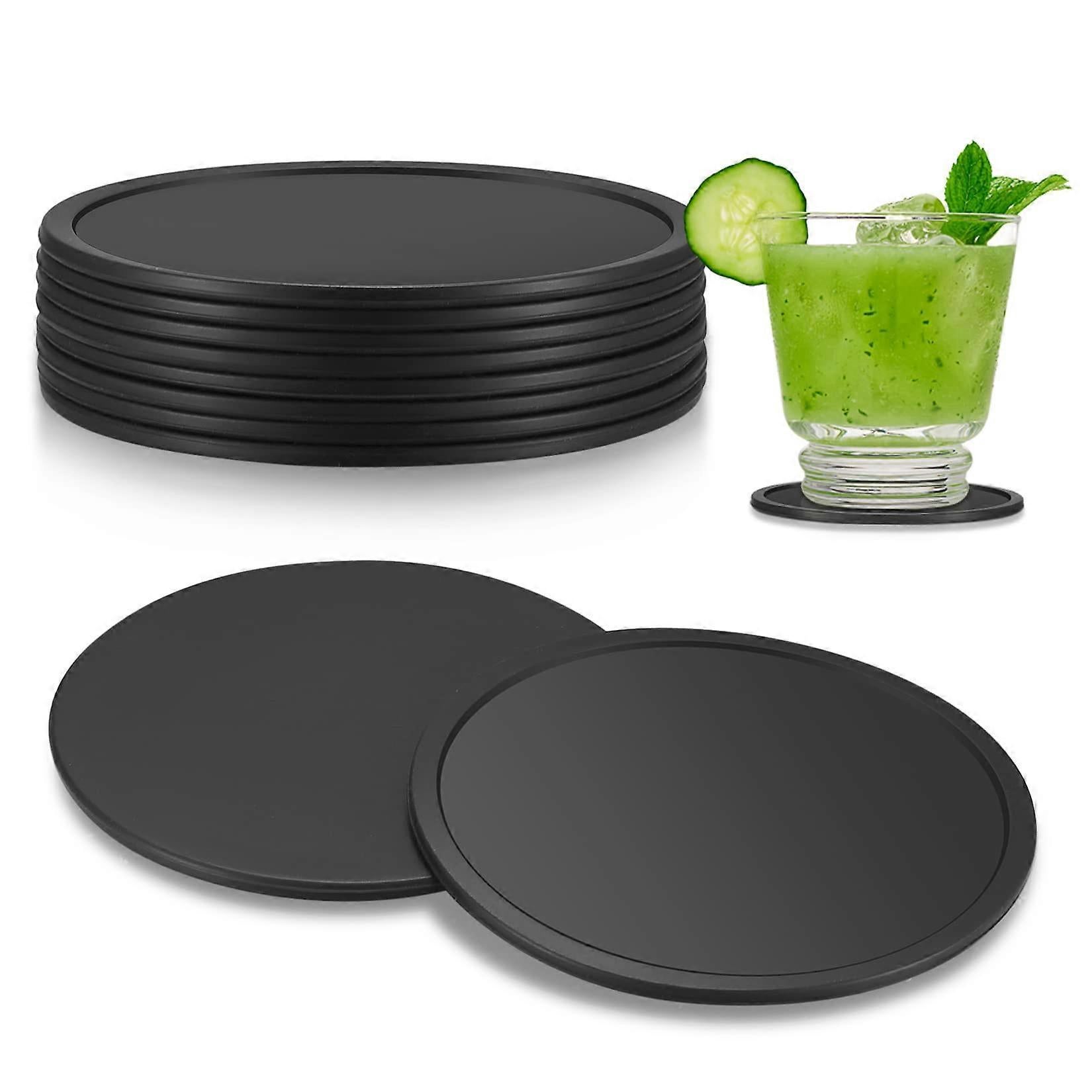 8pcs Round Black Silicone Drink Coasters for Glasses Cups - Image 1