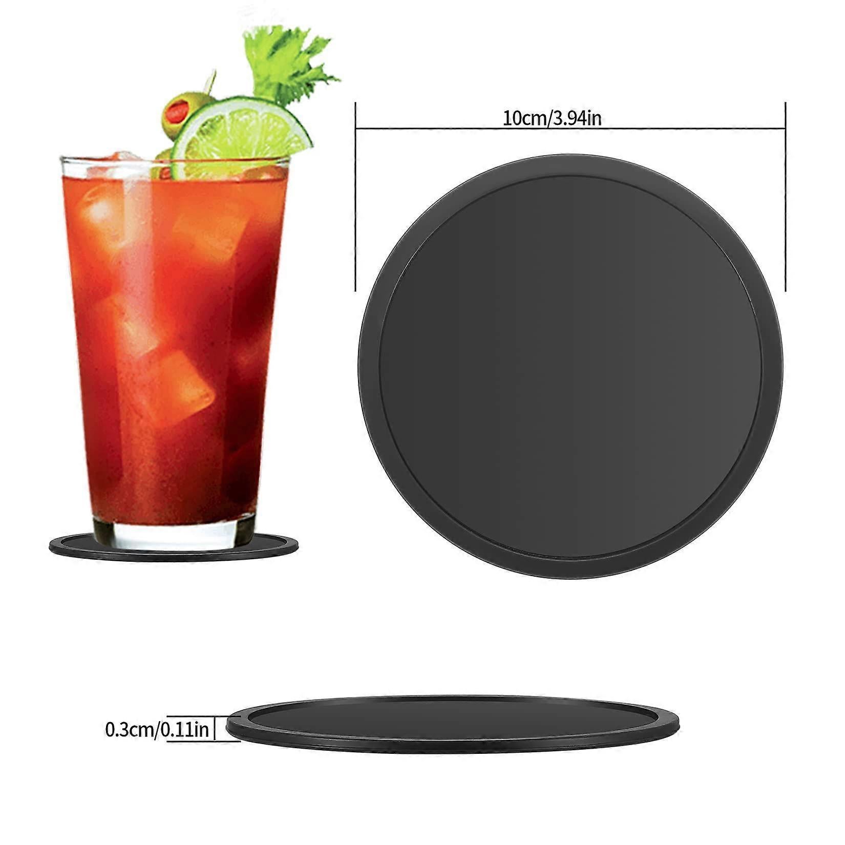 8pcs Round Black Silicone Drink Coasters for Glasses Cups - Image 2