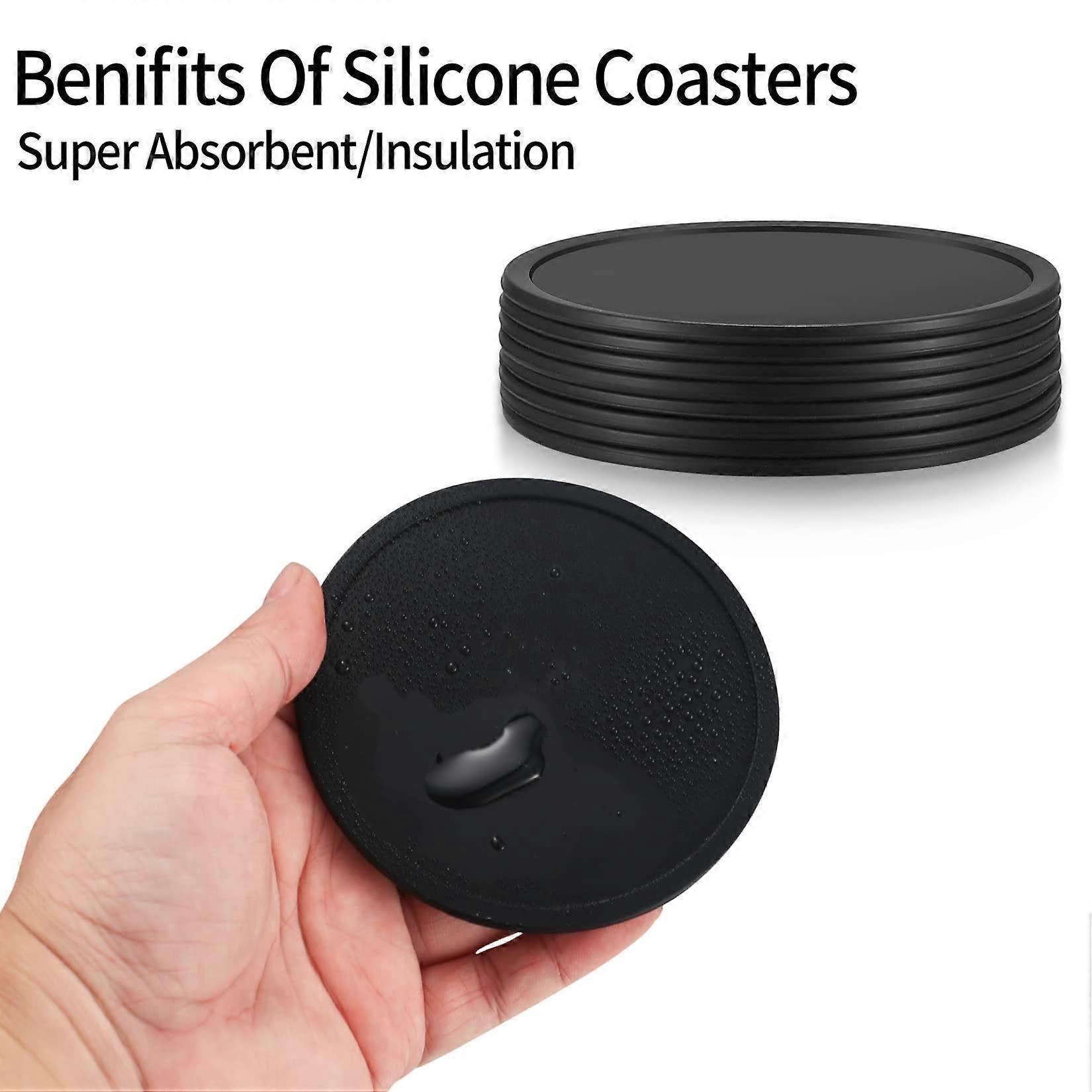 8pcs Round Black Silicone Drink Coasters for Glasses Cups - Image 3