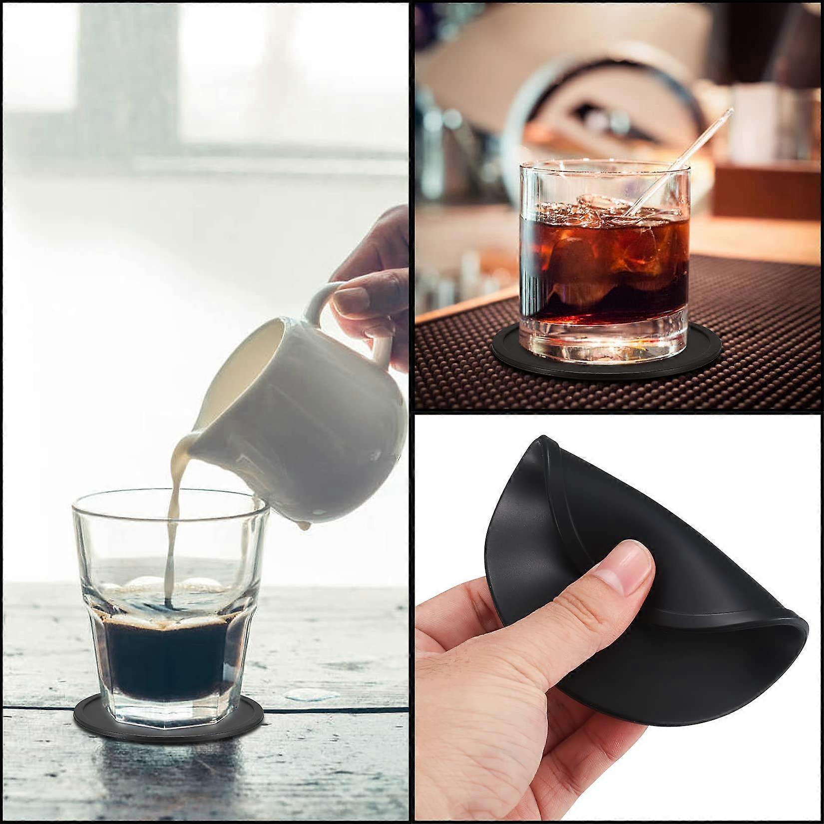 8pcs Round Black Silicone Drink Coasters for Glasses Cups - Image 5