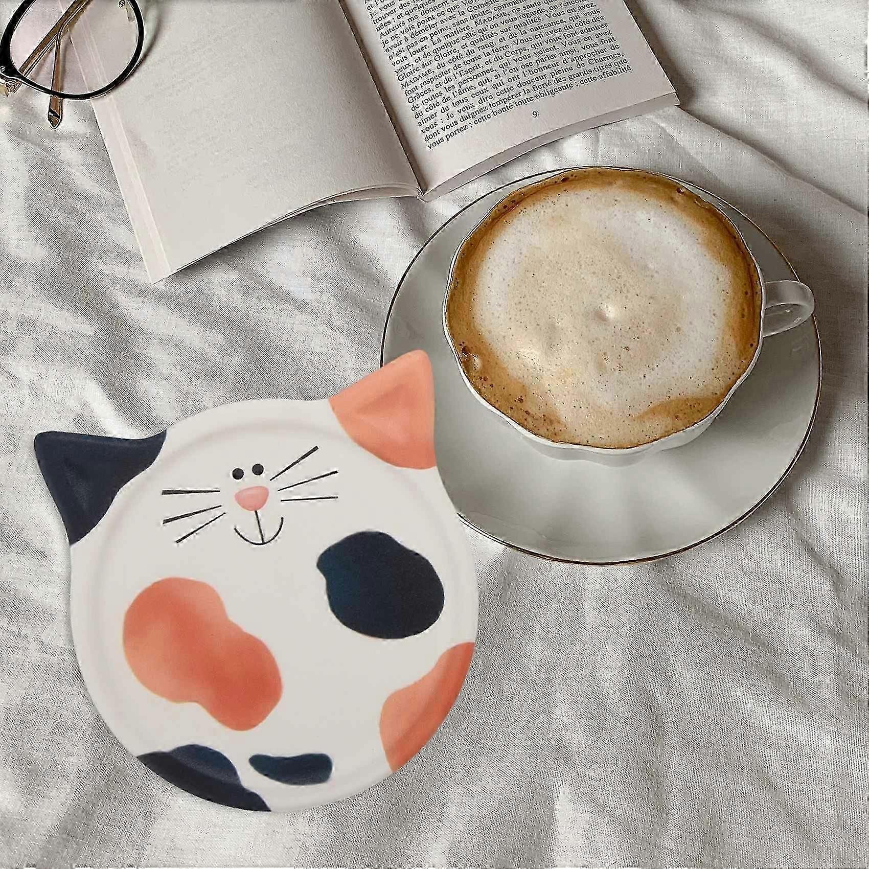 4pcs Absorbent Ceramic Drink Coasters Cute Design for Coffee Milk Tea - Image 3