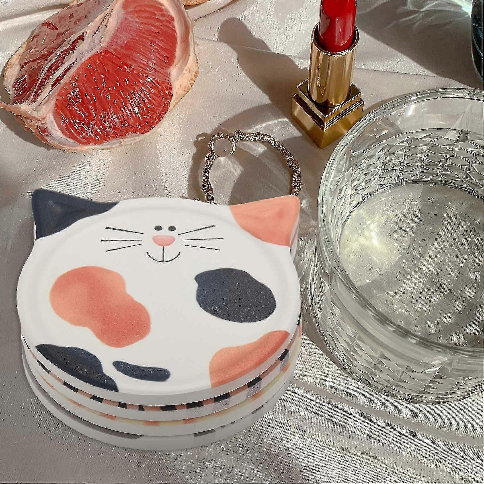 4pcs Absorbent Ceramic Drink Coasters Cute Design for Coffee Milk Tea - Image 4