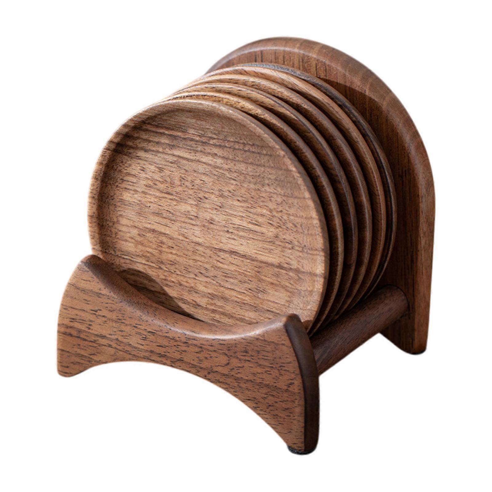 6pcs Wooden Drink Coasters with Holder for Household Freezer Fridge - Image 1