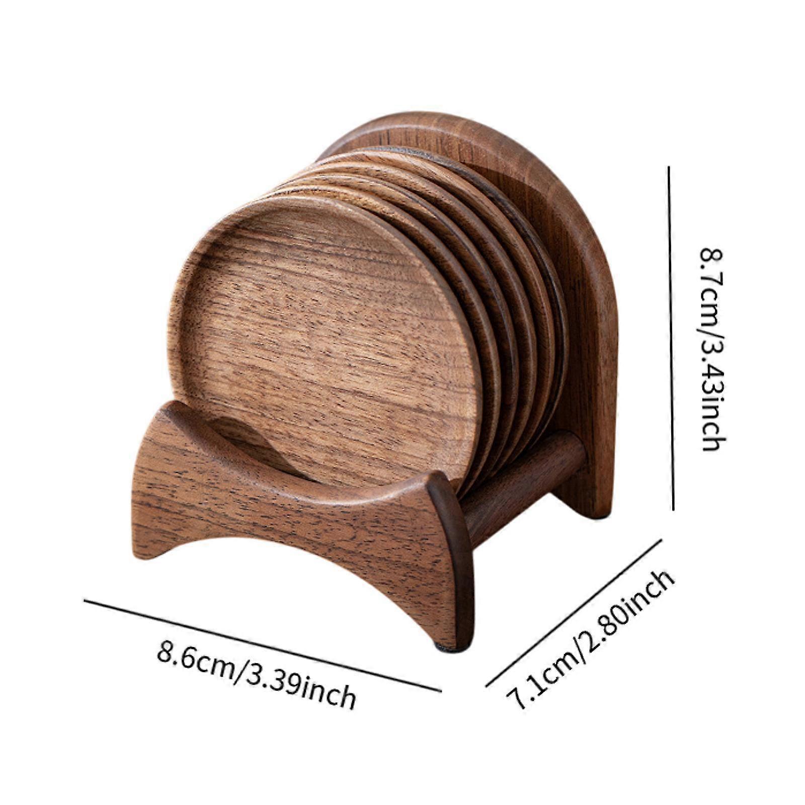 6pcs Wooden Drink Coasters with Holder for Household Freezer Fridge - Image 2
