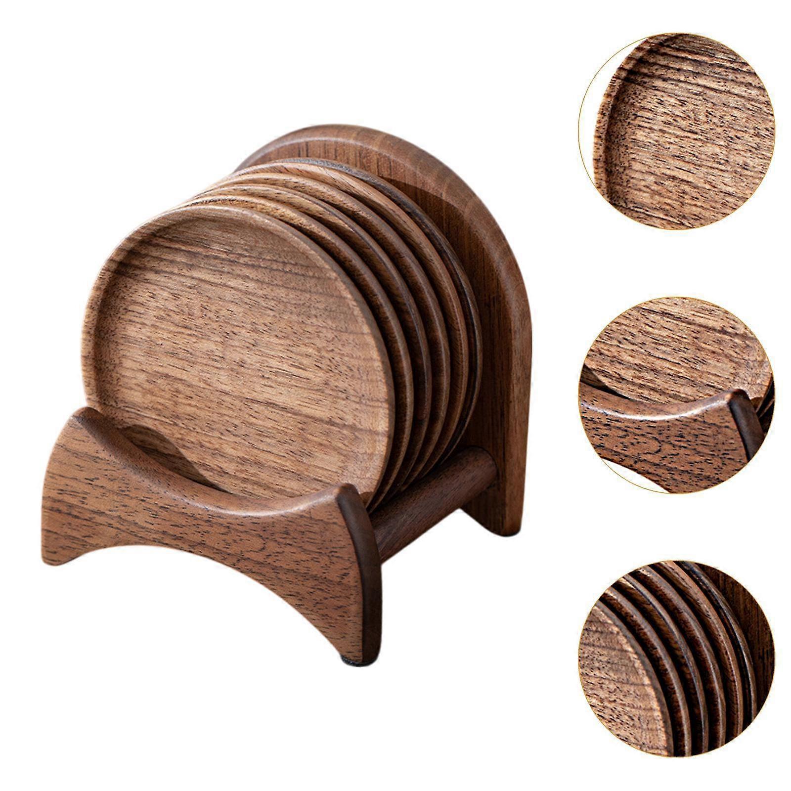6pcs Wooden Drink Coasters with Holder for Household Freezer Fridge - Image 3