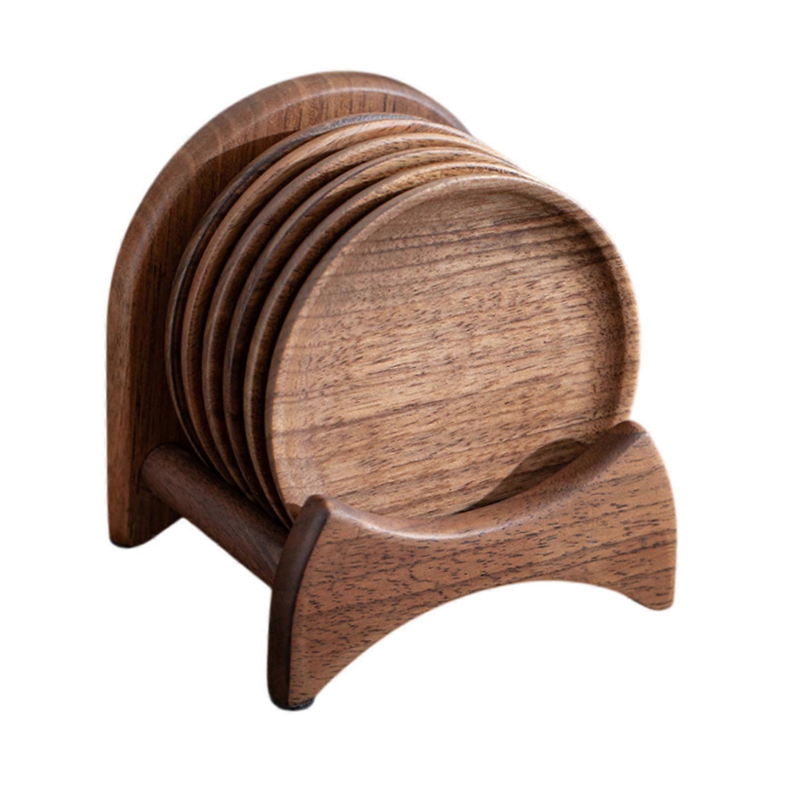 6pcs Wooden Drink Coasters with Holder for Household Freezer Fridge - Image 5