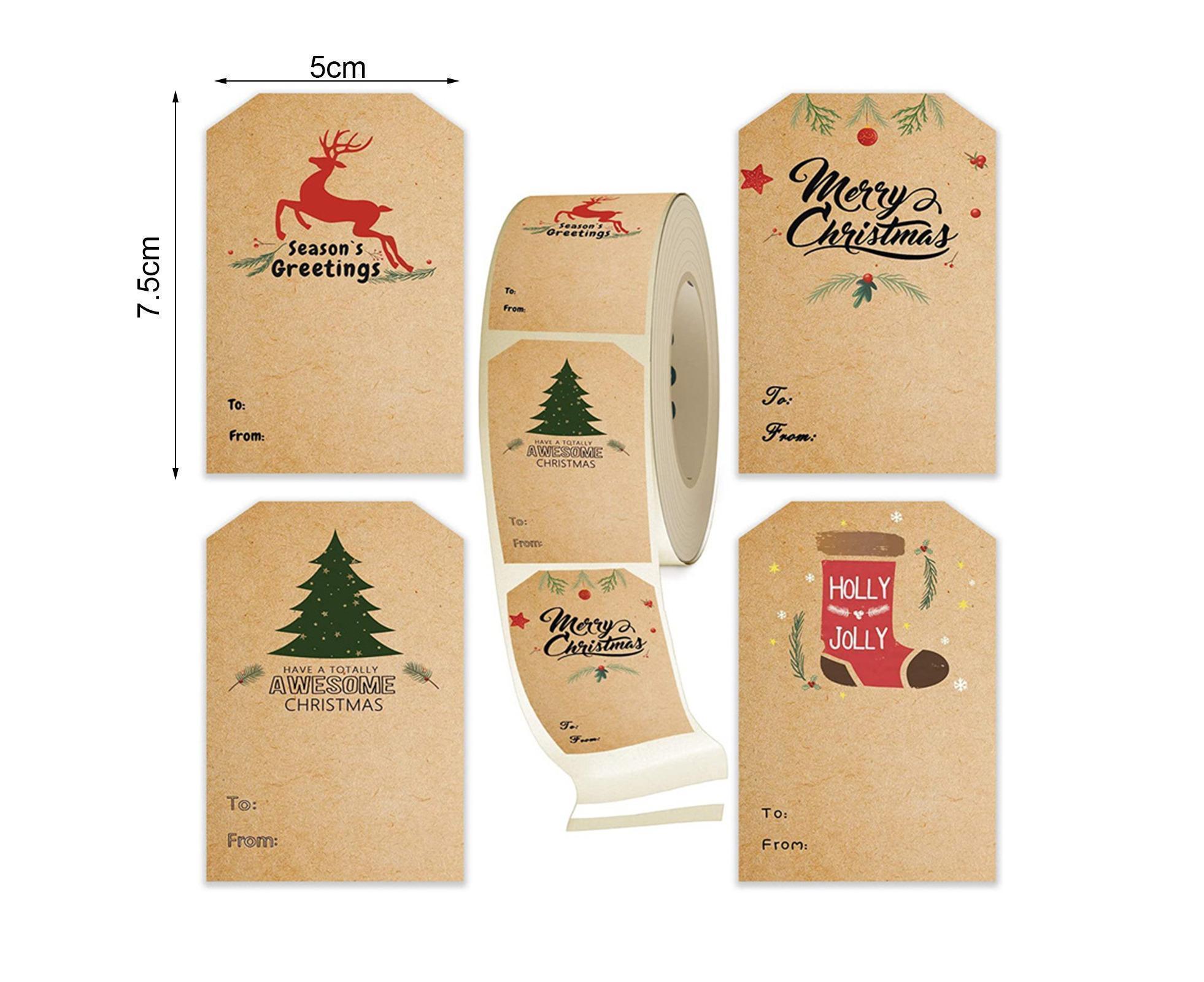 300Pcs/Roll Christmas Gift Sticker-Cowhide Color - Image 6