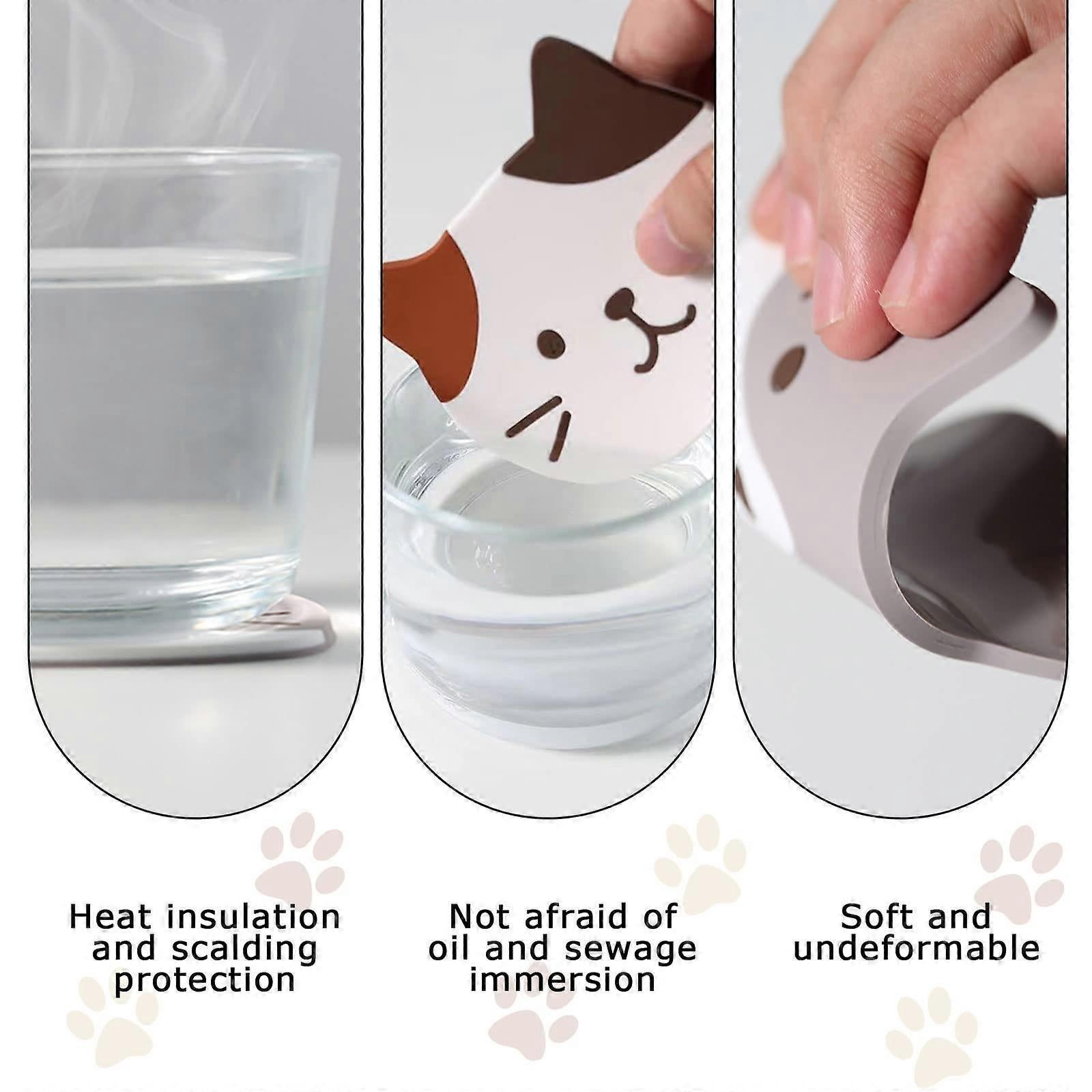 5pcs Cute Cartoon Cat Silicone Drink Coasters Decorative Table Coasters - Image 4