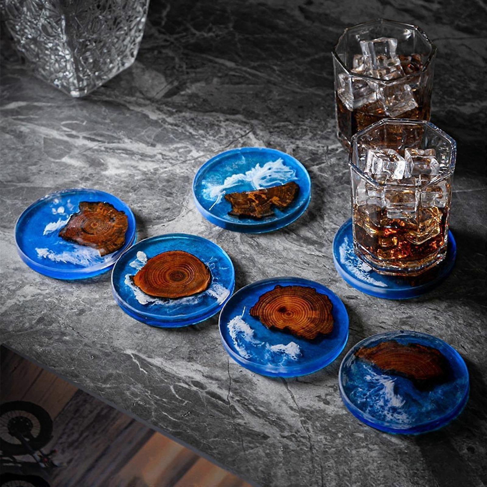 6pcs Wooden Epoxy Resin Drink Coasters Modern Style - Image 3