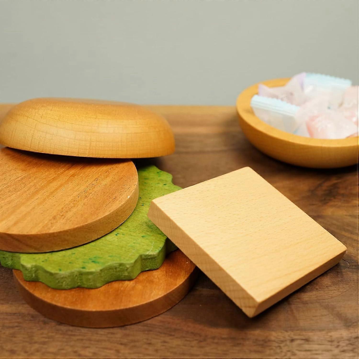 Wooden Hamburger Drink Coaster Set Cute Heat Resistant - Image 4