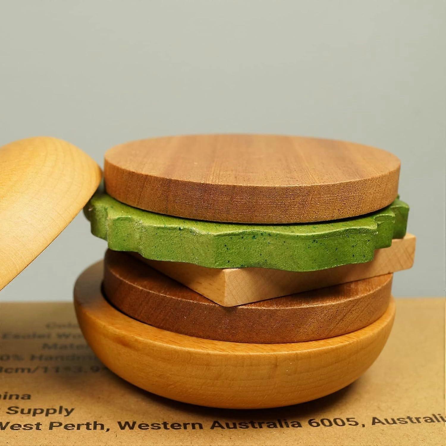 Wooden Hamburger Drink Coaster Set Cute Heat Resistant - Image 5