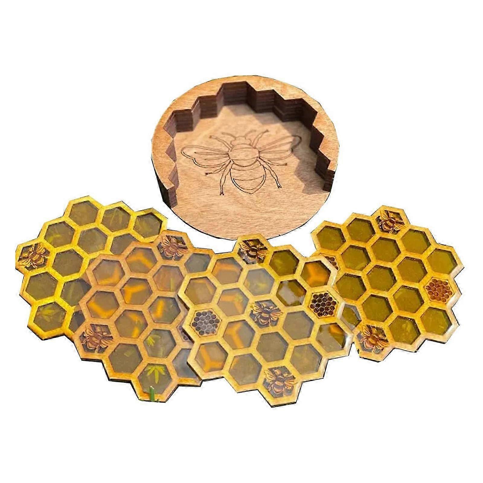 4pcs Wooden Hexagon Honeycomb Drink Coasters Set - Image 1