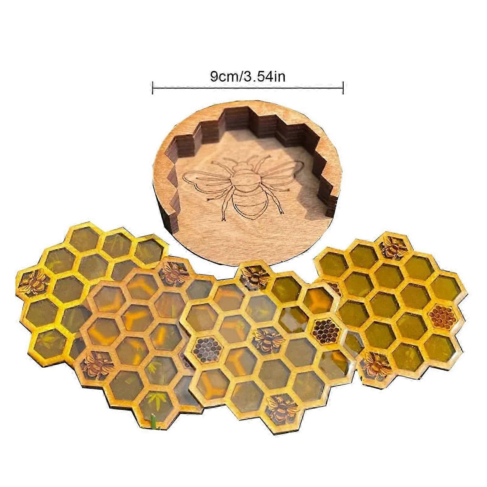 4pcs Wooden Hexagon Honeycomb Drink Coasters Set - Image 4