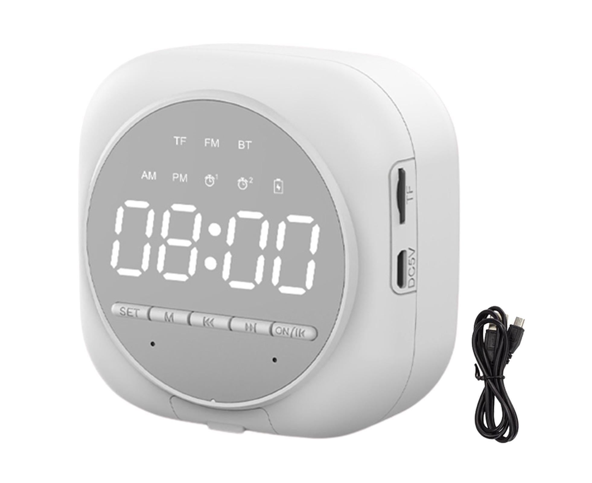 Q12 Bluetooth-compatible 5.0 Multifunctional Alarm Clock Subwoofer Speaker Support TF Card - White - Image 1