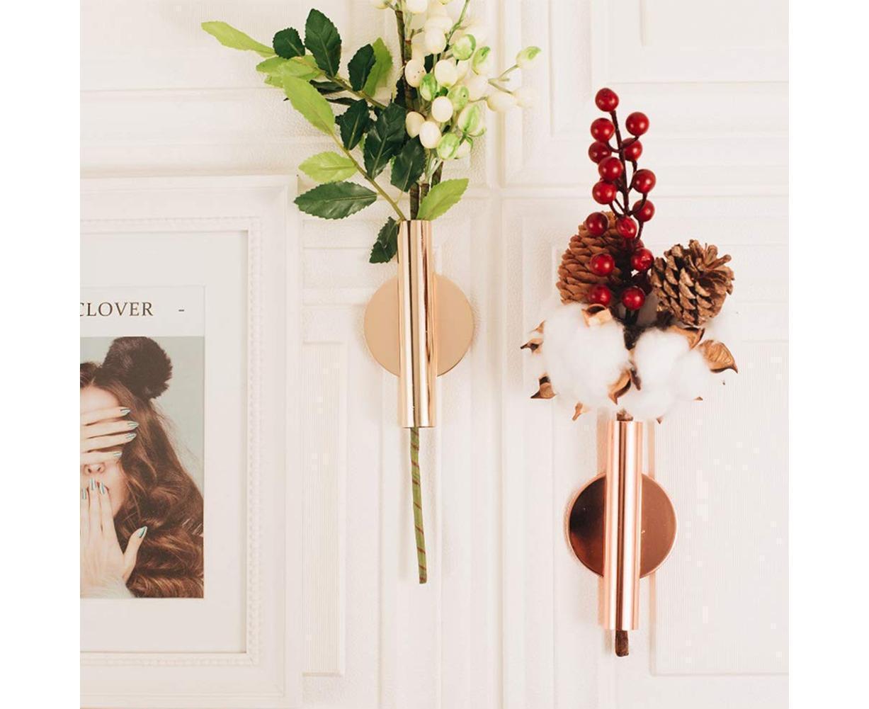 Wall Mounted Adhesive Metal Dried Flower Vase Tube Home Garden Balcony Decor-Rose Gold - Image 3