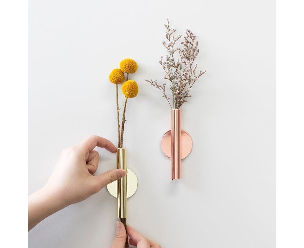 Wall Mounted Adhesive Metal Dried Flower Vase Tube Home Garden Balcony Decor-Rose Gold - Image 5