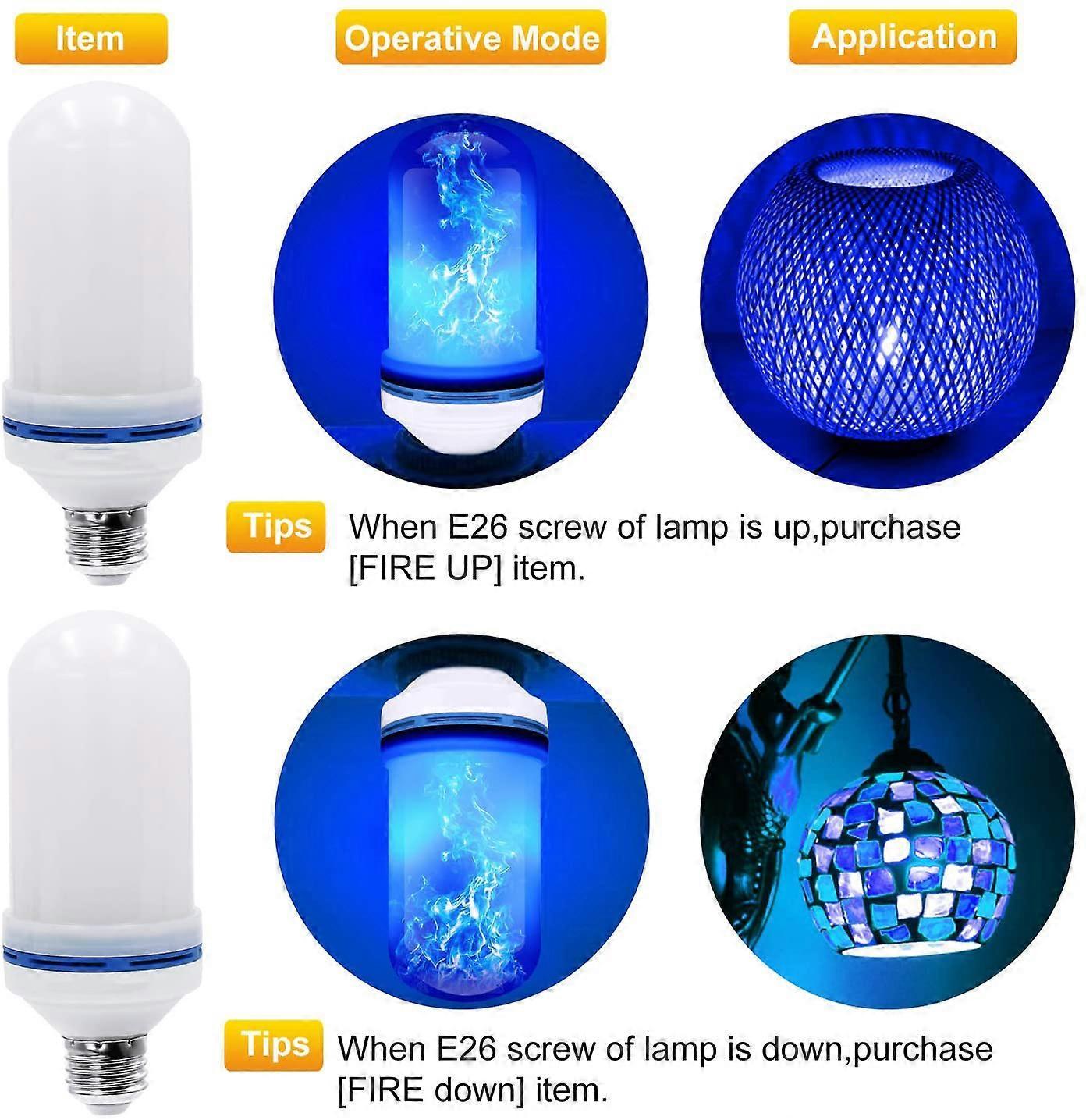 2pcs LED Flame Effect Bulbs 4 Modes E26 Gravity Sensor Flickering Lights - Image 4
