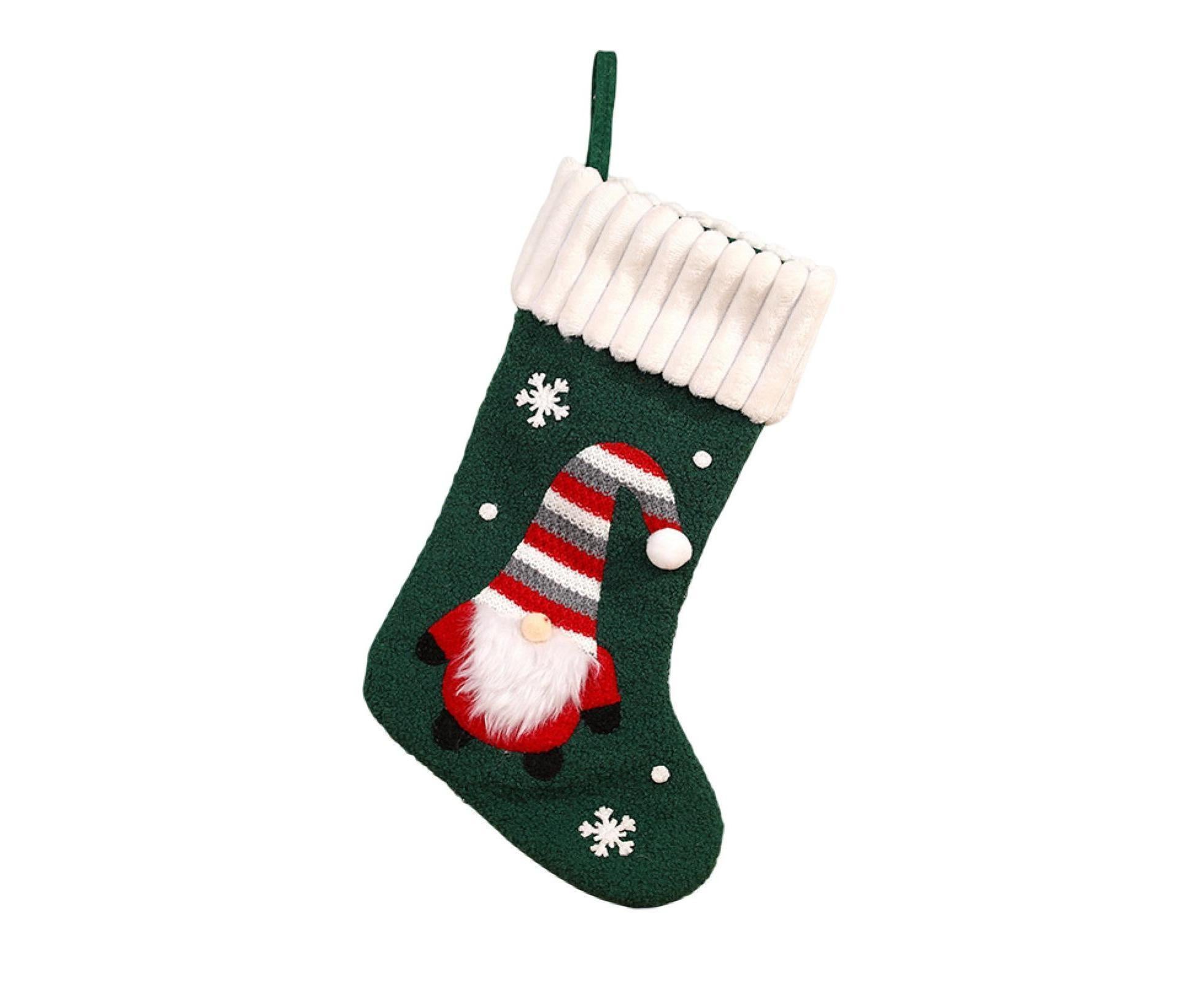 Christmas Stocking Embroidered Old Man Lightweight Cartoon Xmas Gift Candy Bag babies Gift-Green - Image 1