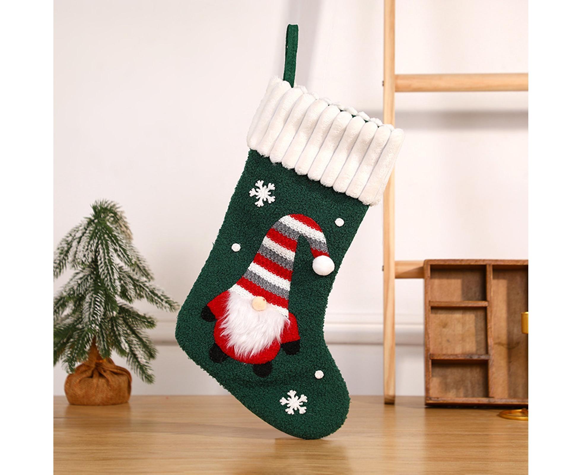 Christmas Stocking Embroidered Old Man Lightweight Cartoon Xmas Gift Candy Bag babies Gift-Green - Image 2