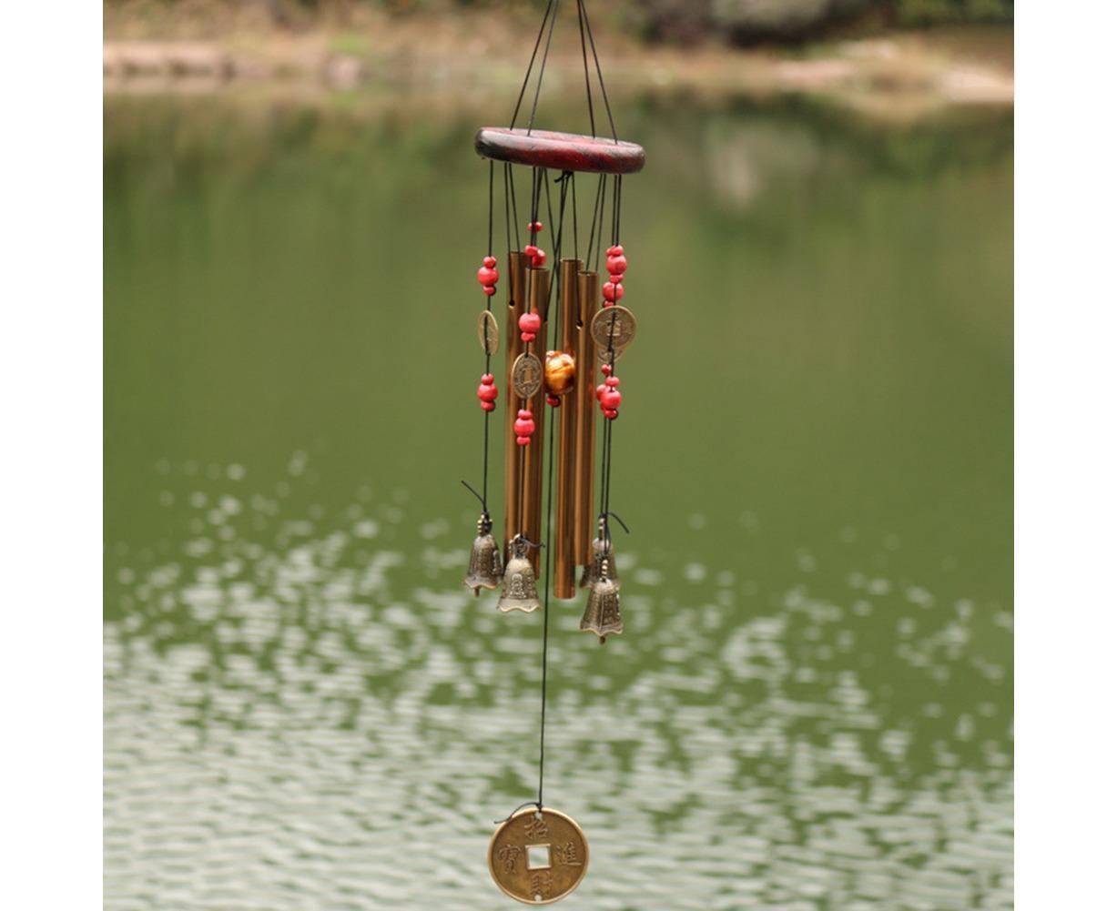 Metal Pipes Bell Copper Coin Wind Chime Ornament Garden Balcony Hanging Decor - Image 3