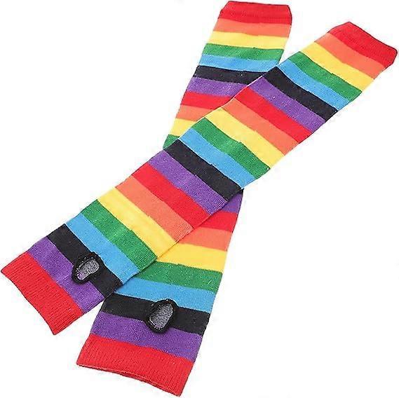 Rainbow Stripe Cooling Arm Sleeves UV Protection Sunblock Running - Image 1