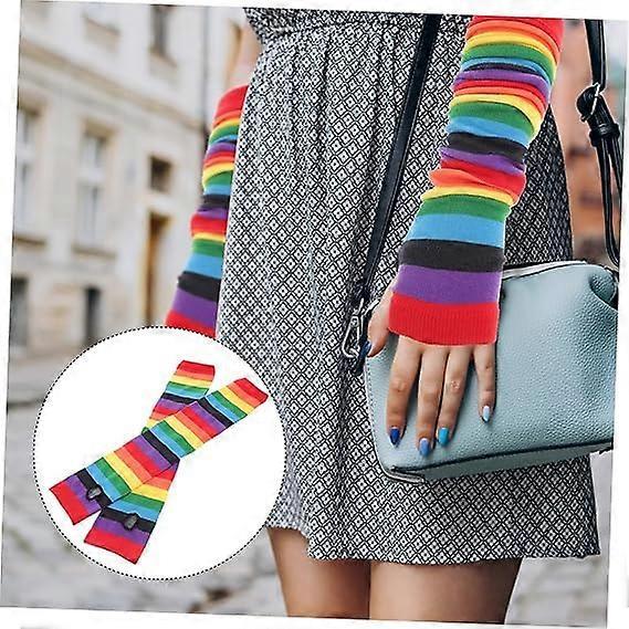Rainbow Stripe Cooling Arm Sleeves UV Protection Sunblock Running - Image 4