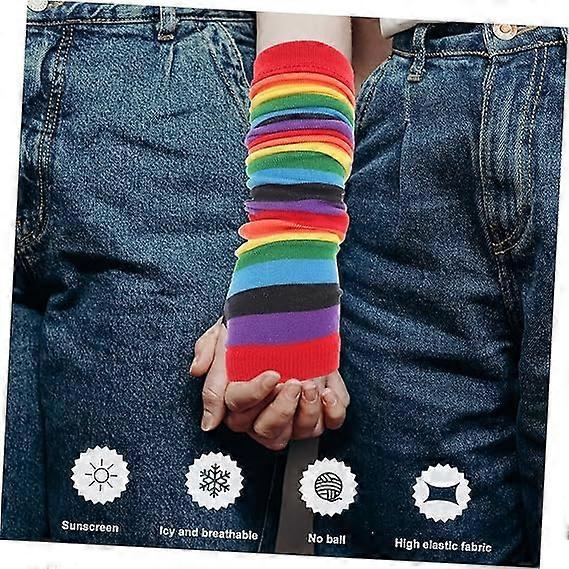 Rainbow Stripe Cooling Arm Sleeves UV Protection Sunblock Running - Image 5