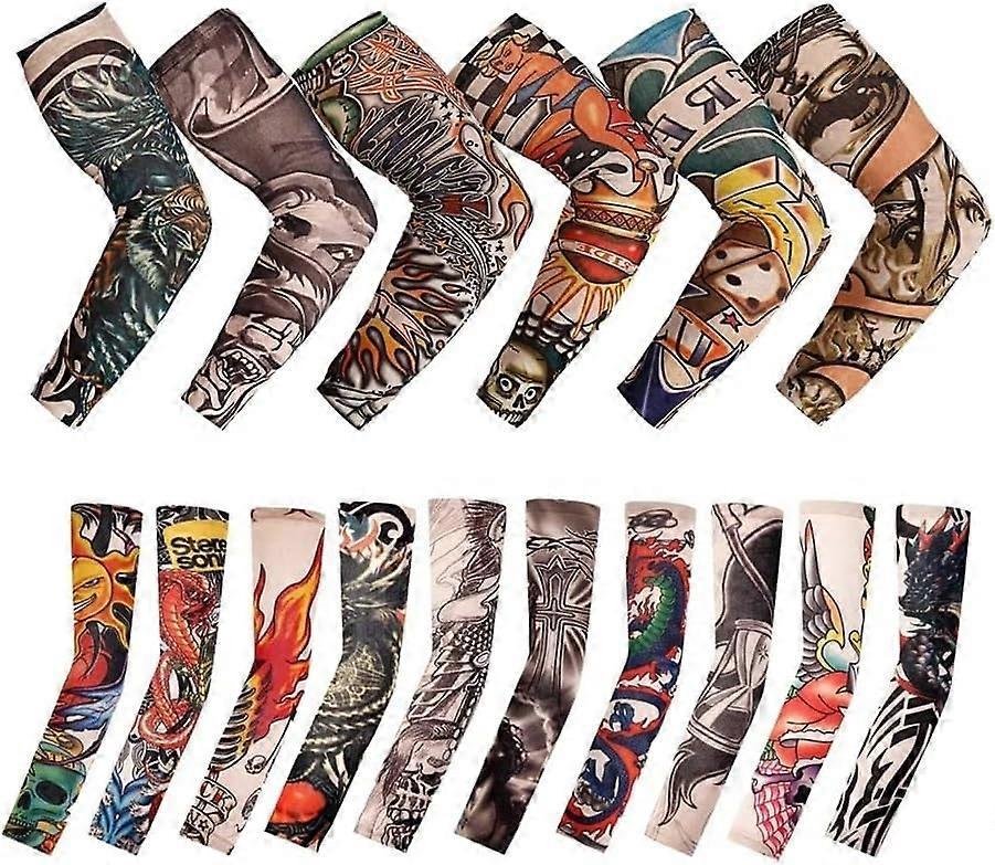 12PCS Flower Tattoo Arm Sleeves UV Cooling Stretch Summer Cover - Image 2