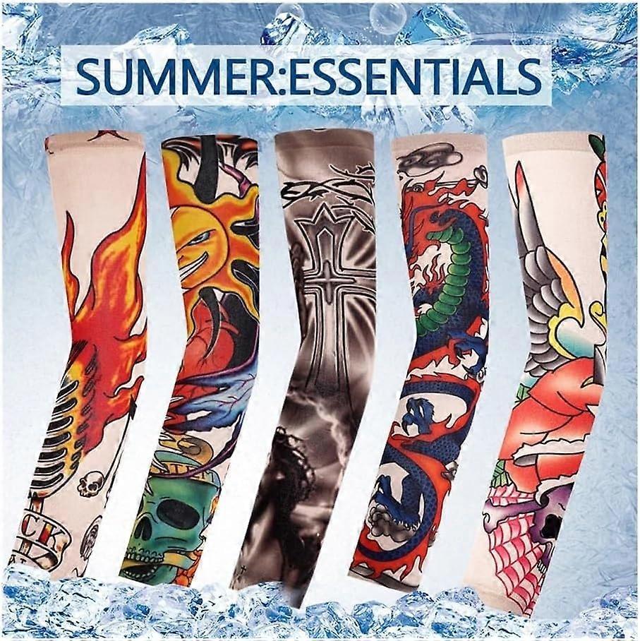 12PCS Flower Tattoo Arm Sleeves UV Cooling Stretch Summer Cover - Image 3