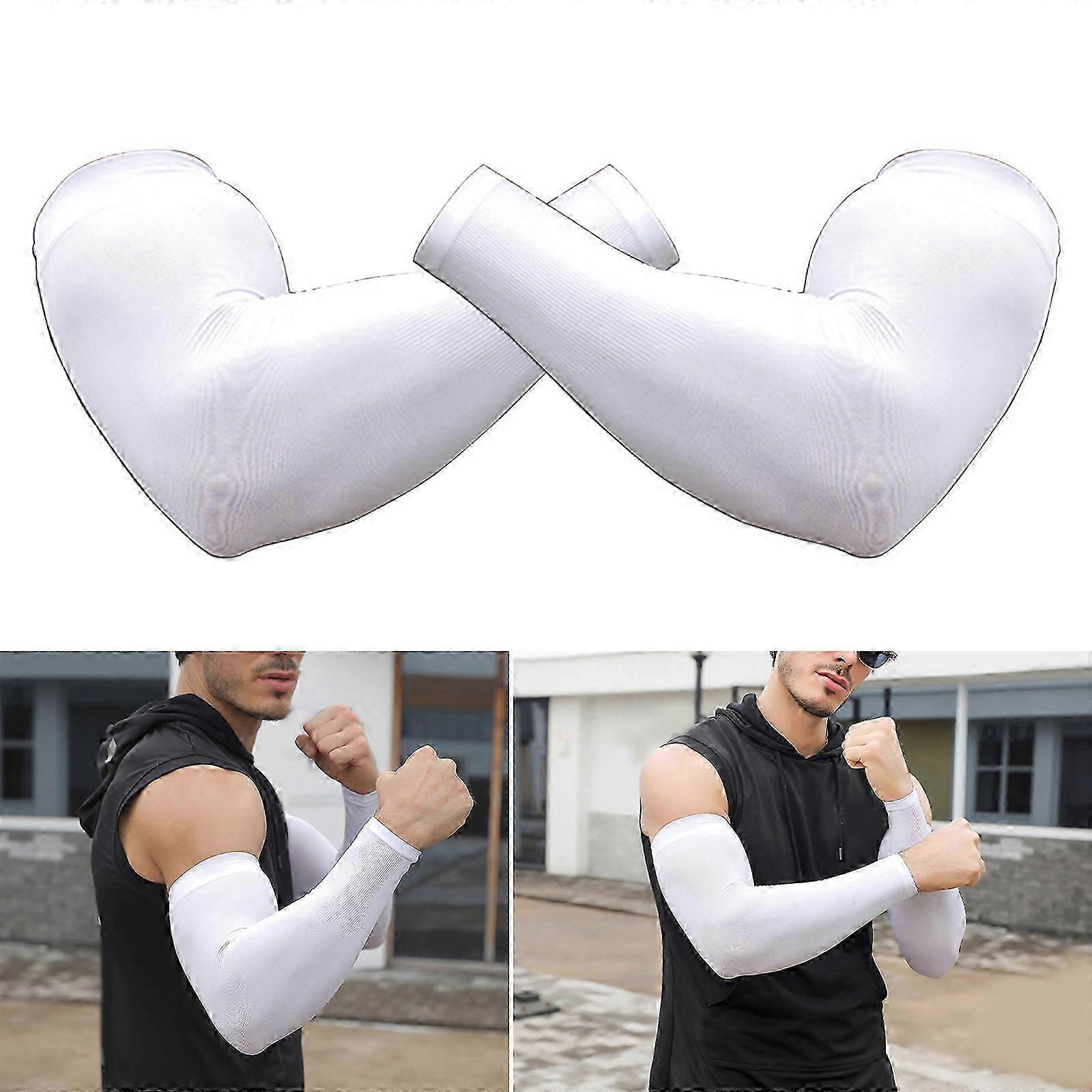 Large Size Cooling Arm Sleeves UV Protection Fishing Sports White - Image 1