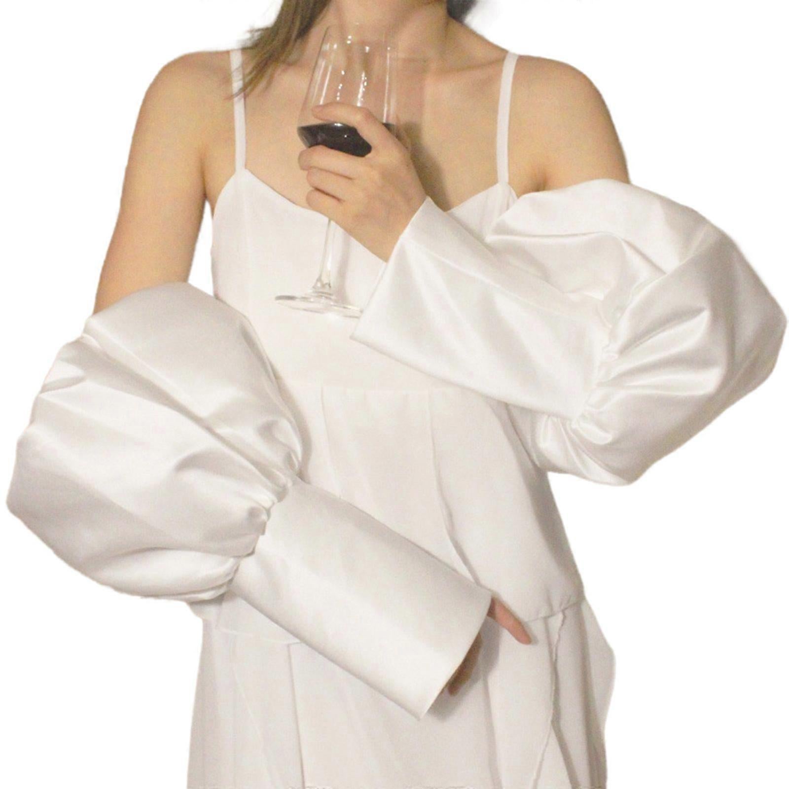 Detachable Wedding Arm Sleeves White Ruffle Bridal Gloves - Image 1