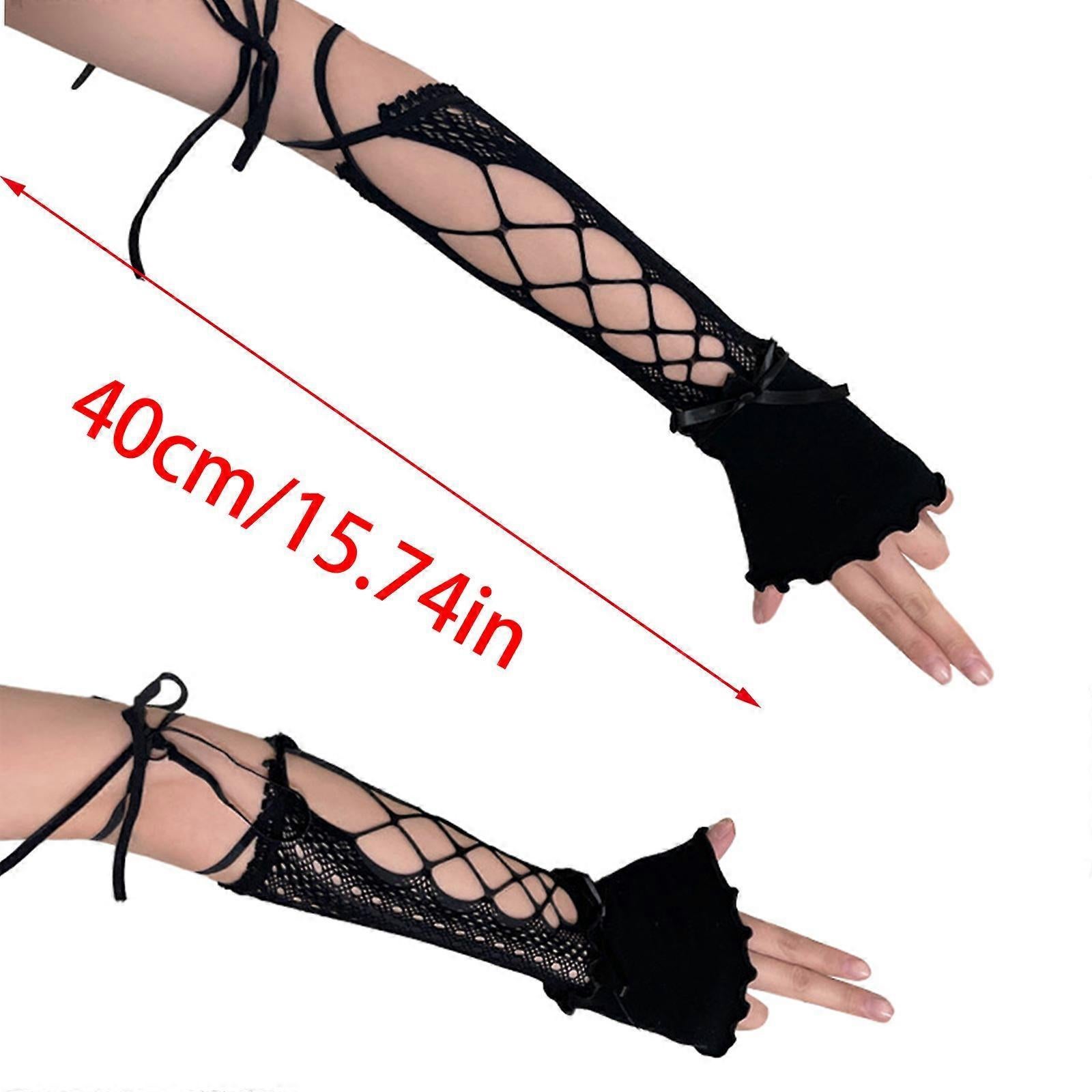 2000s Hollow Lace Up Arm Sleeves Summer Cooling Fashion White - Image 3