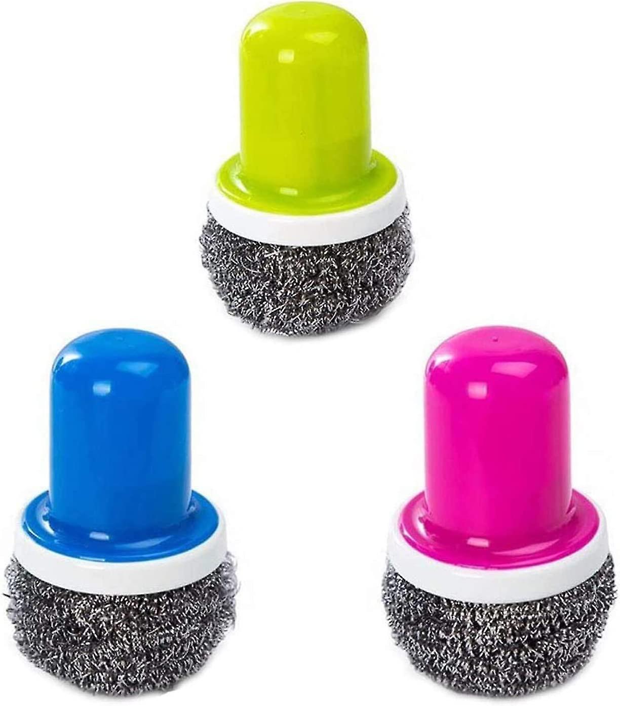 3Pcs Stainless Steel Scourer with Handle Reusable Pot Cleaning Brush Set - Image 1