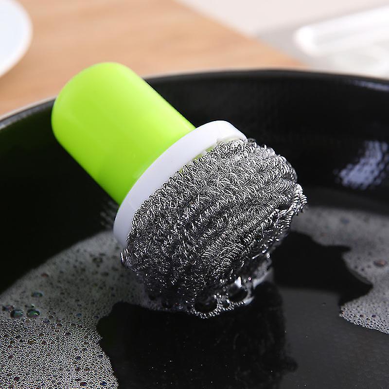 3Pcs Stainless Steel Scourer with Handle Reusable Pot Cleaning Brush Set - Image 2