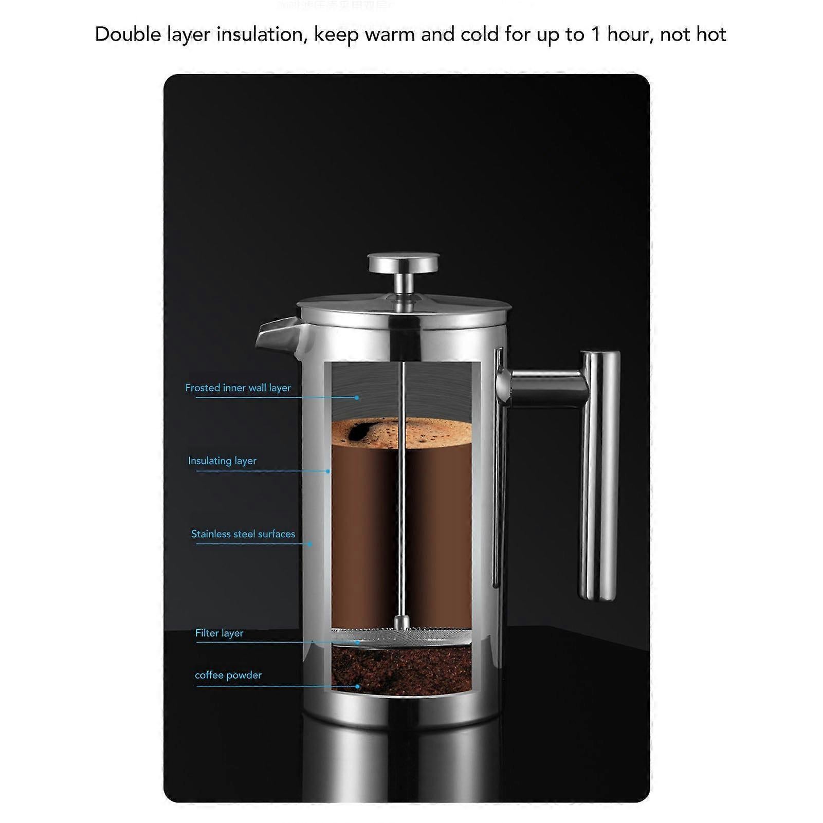 1000ml Stainless Steel Double Layer French Press Coffee Pot for Home Travel - Image 4
