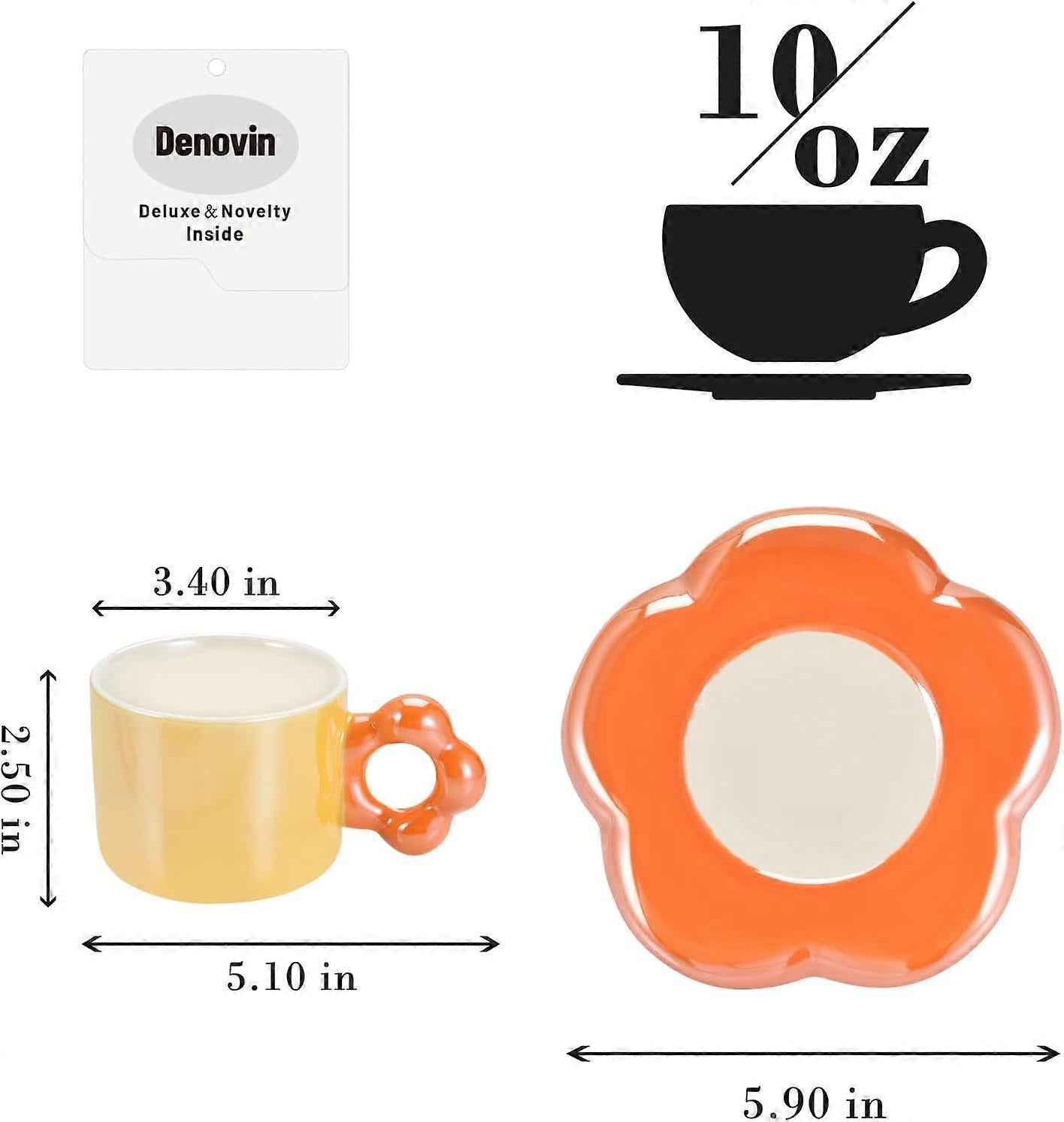 Ceramic Coffee Cup & Saucer Set Flower Mug Demitasse 10oz Pearl Orange - Image 5